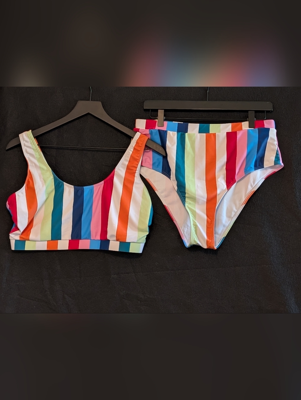 Rainbow Stripe High Waist Bikini Set 1XL Colorful Two Piece Swimsuit Plus Summer